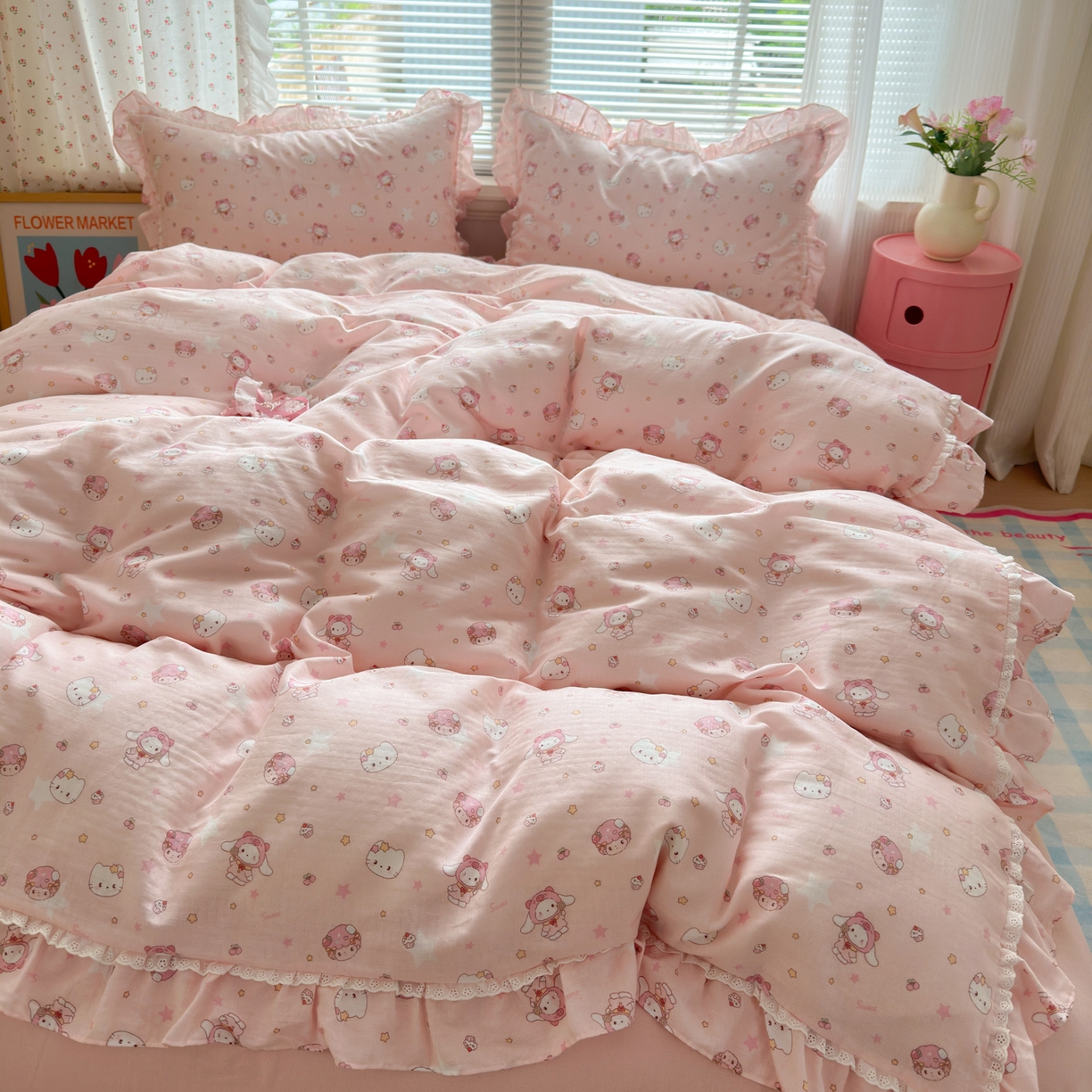 淑女公社家纺 2025新款全棉纯棉双层纱四件套-可爱猫 可爱猫  粉色