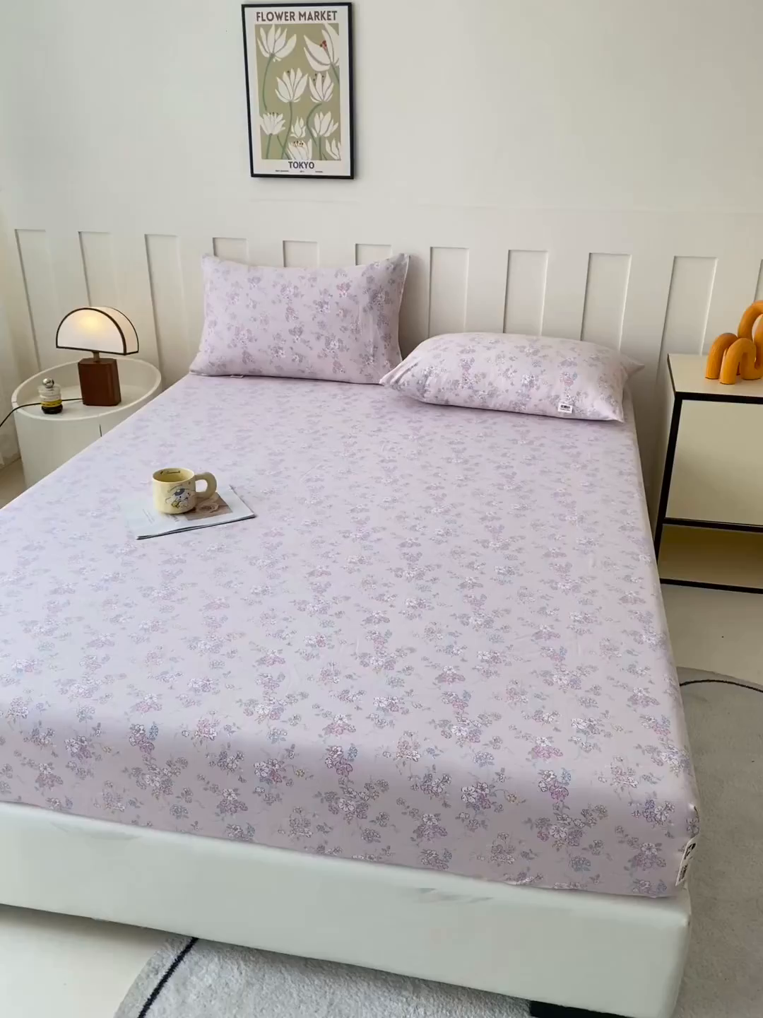 91家纺网 家纺一手货源 找家纺 首爱家纺 2025新款木棉双层纱印花床笠 花清雅香