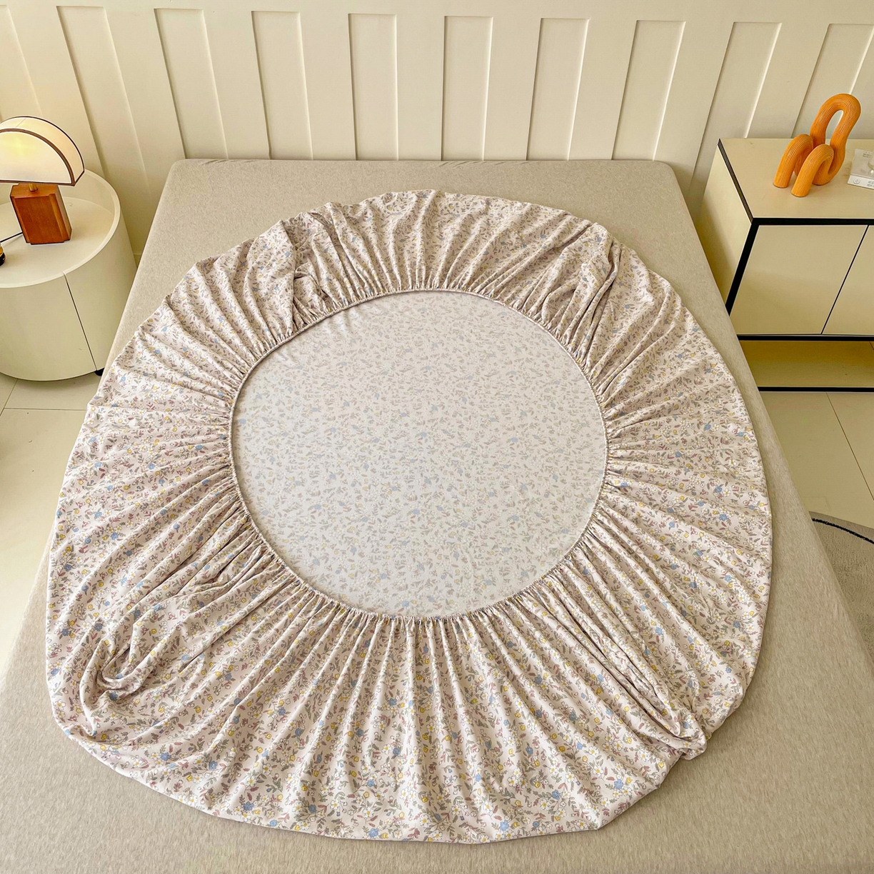 91家纺网 家纺一手货源 找家纺 首爱家纺 2025新款木棉双层纱印花床笠 花苑