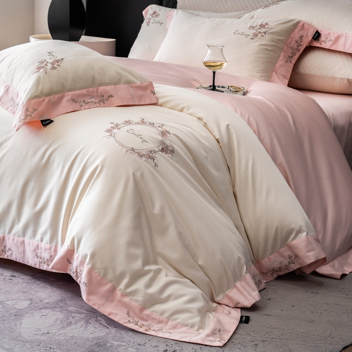 （总）卡姿家纺 2025秋冬60支长绒棉全棉纯棉女奢温柔刺绣四件套— 奥莉雅