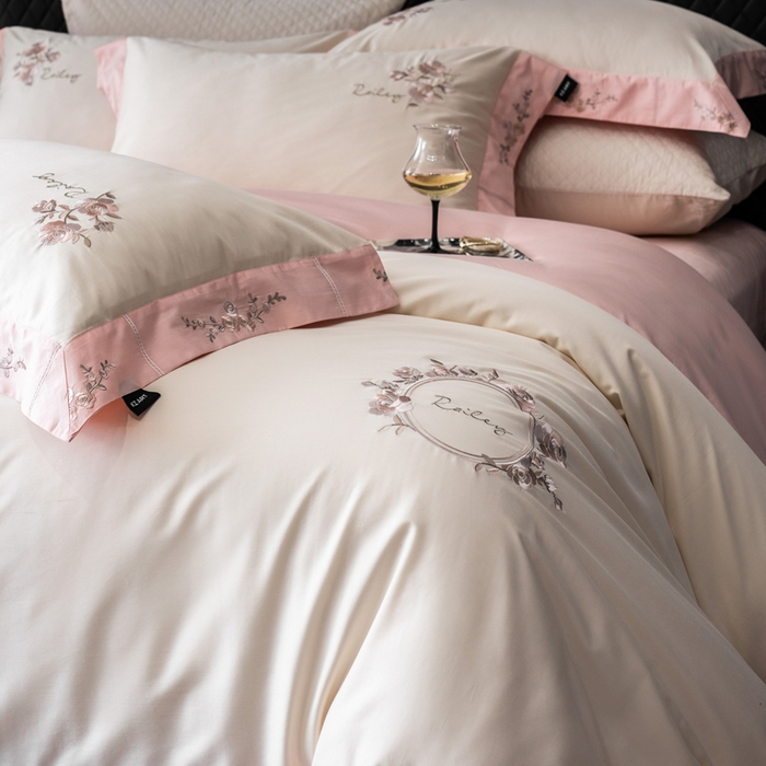 91家纺网 家纺一手货源 找家纺 （总）卡姿家纺 2025秋冬60支长绒棉全棉纯棉女奢温柔刺绣四件套— 奥莉雅