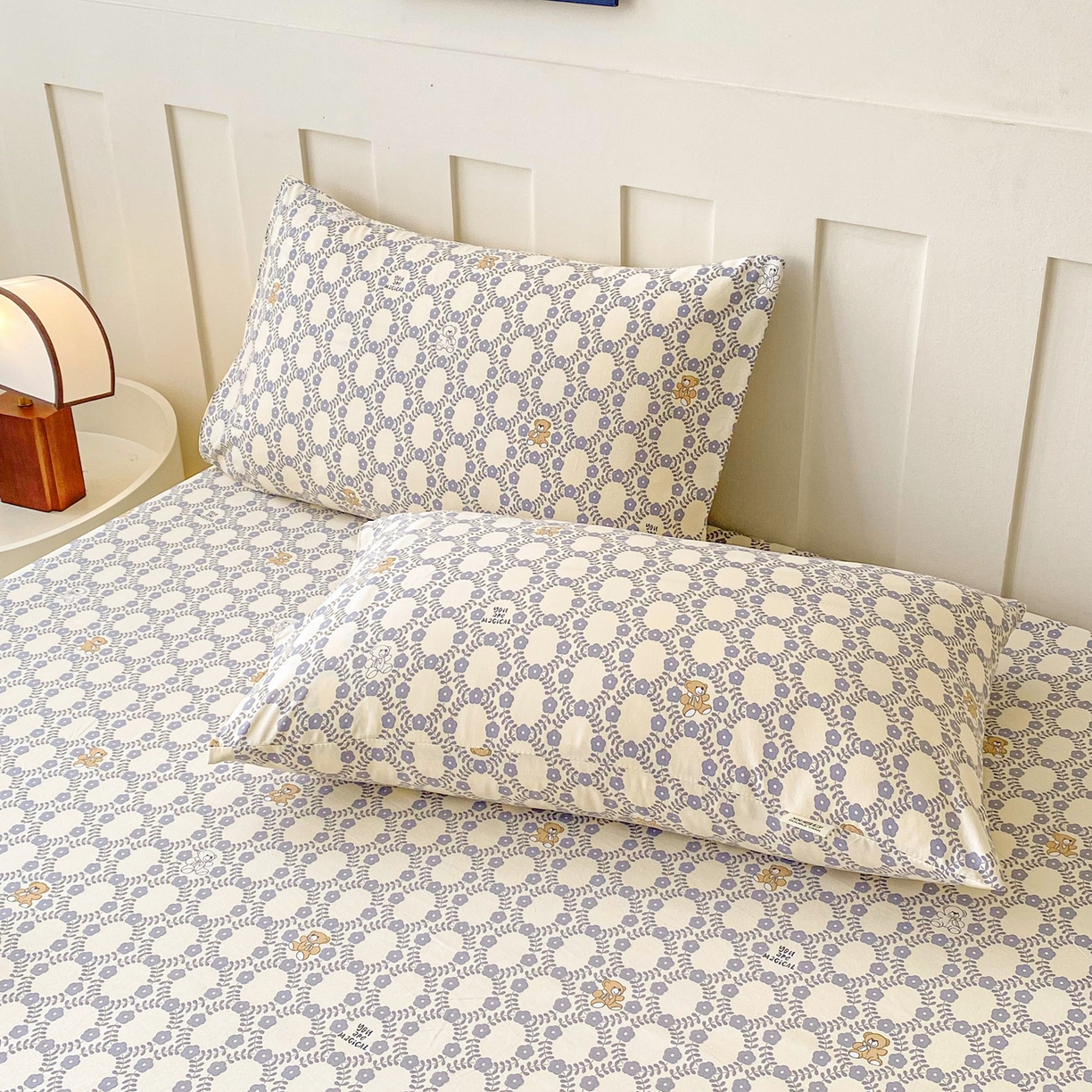 91家纺网 家纺一手货源 找家纺 首爱家纺 2025新款木棉双层纱印花床笠 杰西卡