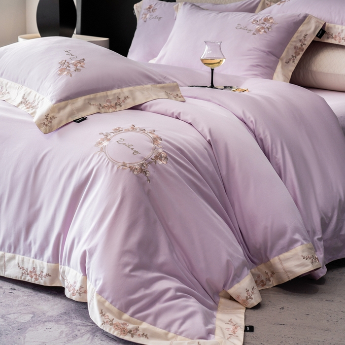 卡姿家纺 2025秋冬60支长绒棉全棉纯棉女奢温柔刺绣四件套— 奥莉雅 奥莉雅-紫