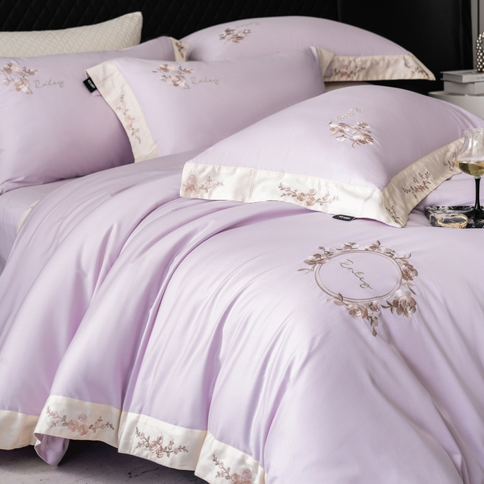 91家纺网 家纺一手货源 找家纺 卡姿家纺 2025秋冬60支长绒棉全棉纯棉女奢温柔刺绣四件套— 奥莉雅 奥莉雅-紫