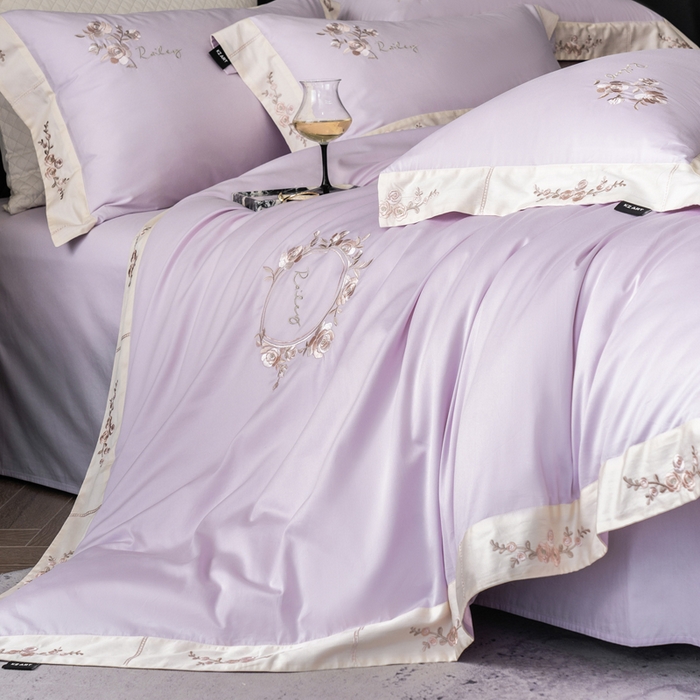 91家纺网 家纺一手货源 找家纺 卡姿家纺 2025秋冬60支长绒棉全棉纯棉女奢温柔刺绣四件套— 奥莉雅 奥莉雅-紫