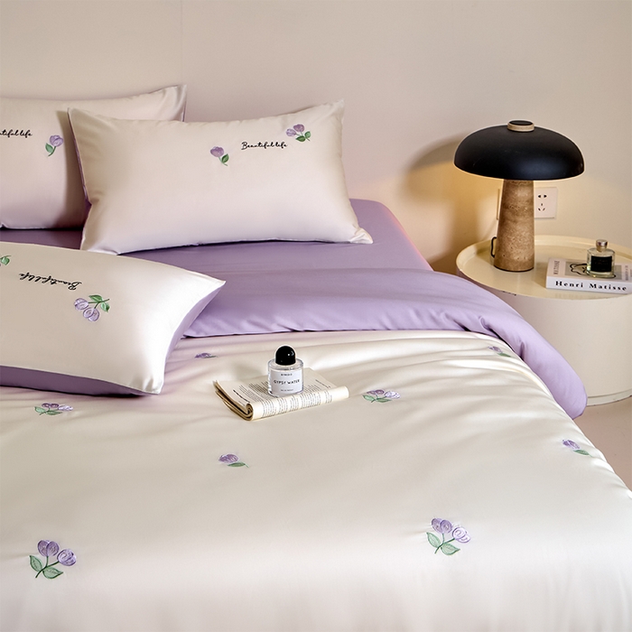 91家纺网 家纺一手货源 找家纺 618家纺 2025新款A类新疆长绒棉四件套--甜茉 甜茉紫