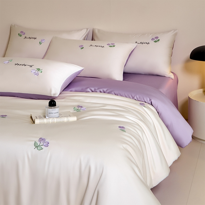 91家纺网 家纺一手货源 找家纺 618家纺 2025新款A类新疆长绒棉四件套--甜茉 甜茉紫