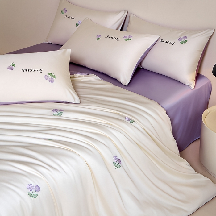 91家纺网 家纺一手货源 找家纺 618家纺 2025新款A类新疆长绒棉四件套--甜茉 甜茉紫