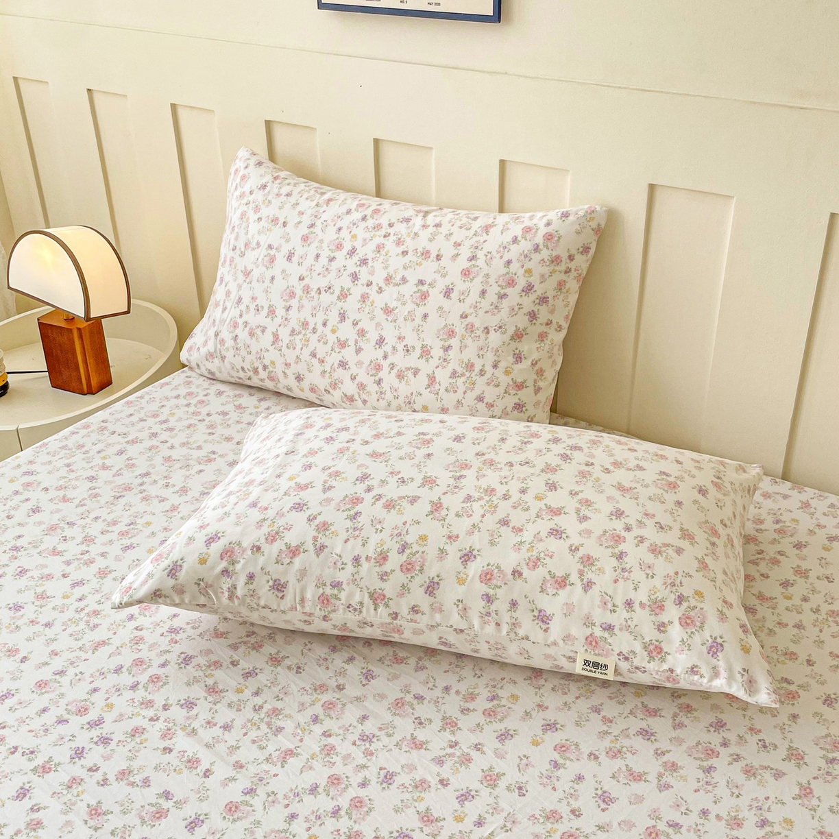 91家纺网 家纺一手货源 找家纺 首爱家纺 2025新款木棉双层纱印花床笠 镜花水月