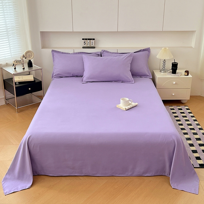 91家纺网 家纺一手货源 找家纺 世爵 2025新款热款轻奢简约风高克重纯色140克水洗磨毛四件套 紫色