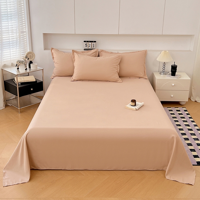 91家纺网 家纺一手货源 找家纺 世爵 2025新款热款轻奢简约风高克重纯色140克水洗磨毛四件套 驼色