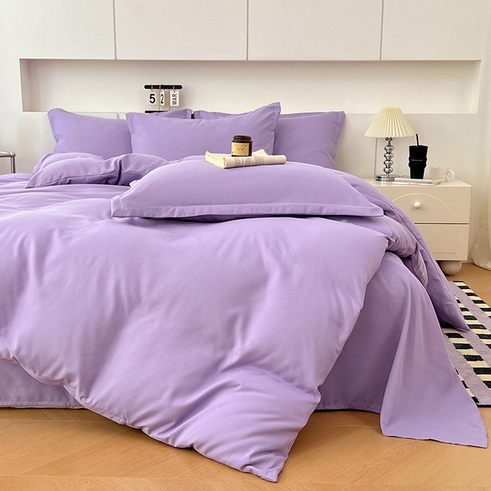 91家纺网 家纺一手货源 找家纺 世爵 2025新款热款轻奢简约风高克重纯色140克水洗磨毛四件套 紫色