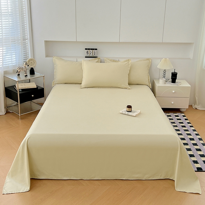 91家纺网 家纺一手货源 找家纺 世爵 2025新款热款轻奢简约风高克重纯色140克水洗磨毛四件套 杏黄