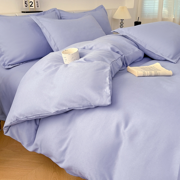 91家纺网 家纺一手货源 找家纺 世爵 2025新款热款轻奢简约风高克重纯色140克水洗磨毛四件套 蓝灰