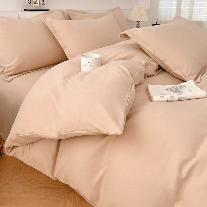 91家纺网 家纺一手货源 找家纺 世爵 2025新款热款轻奢简约风高克重纯色140克水洗磨毛四件套 驼色