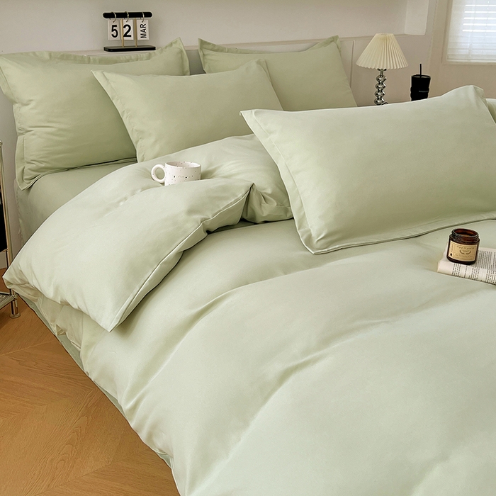 91家纺网 家纺一手货源 找家纺 世爵 2025新款热款轻奢简约风高克重纯色140克水洗磨毛四件套 绿色