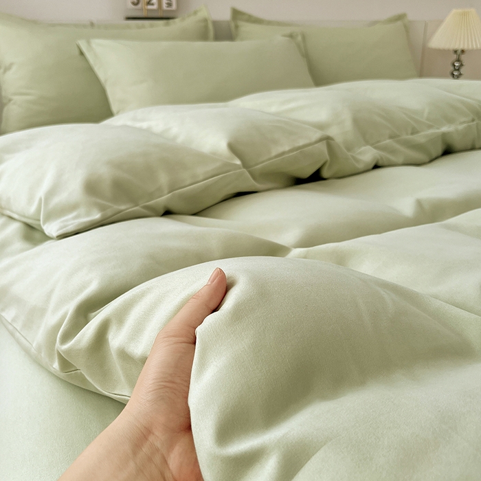 世爵 2025新款热款轻奢简约风高克重纯色140克水洗磨毛四件套 绿色