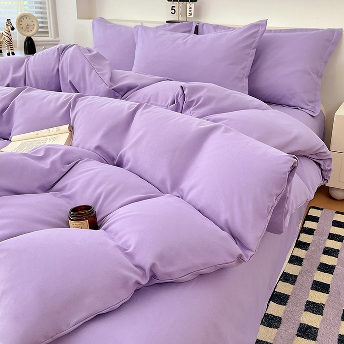 91家纺网 家纺一手货源 找家纺 世爵 2025新款热款轻奢简约风高克重纯色140克水洗磨毛四件套 紫色