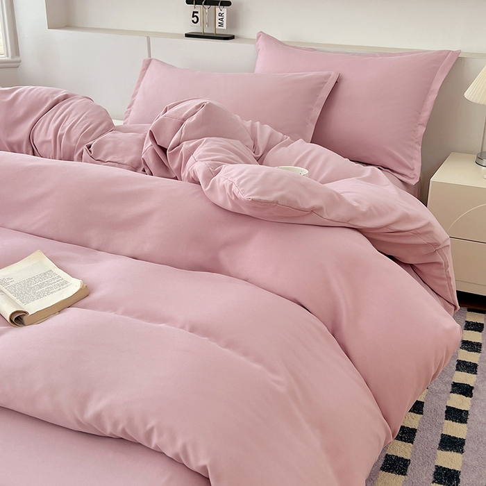 91家纺网 家纺一手货源 找家纺 世爵 2025新款热款轻奢简约风高克重纯色140克水洗磨毛四件套 豆沙