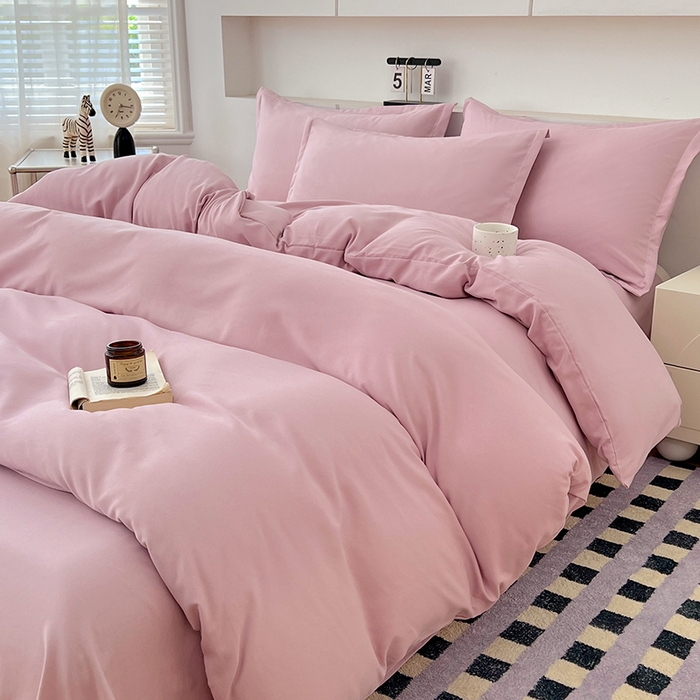 91家纺网 家纺一手货源 找家纺 世爵 2025新款热款轻奢简约风高克重纯色140克水洗磨毛四件套 豆沙