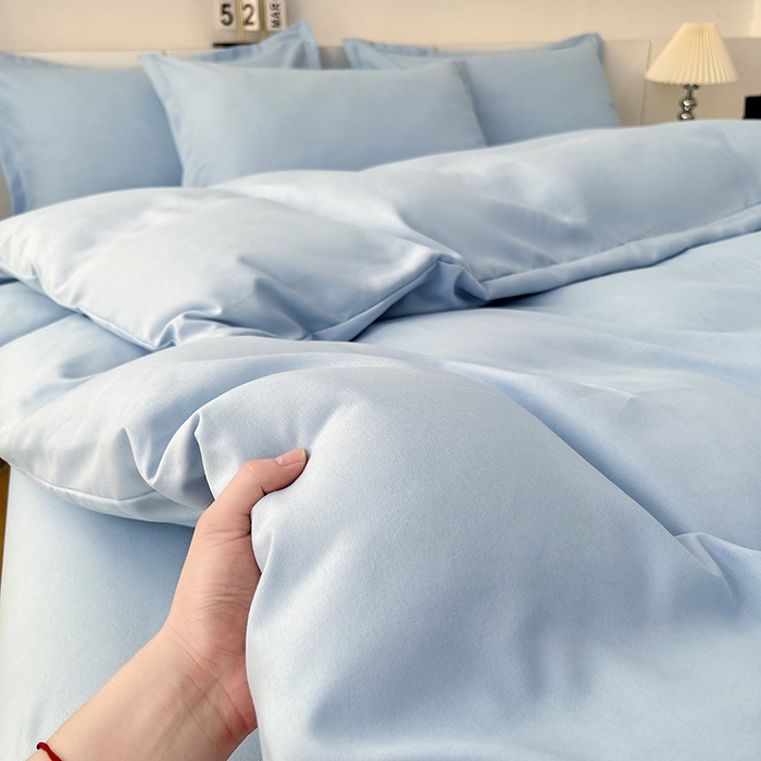 世爵 2025新款热款轻奢简约风高克重纯色140克水洗磨毛四件套 天兰色