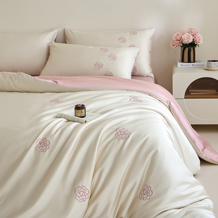 91家纺网 家纺一手货源 找家纺 （总）618家纺 2025新款A类新疆长绒棉四件套--邂逅山茶