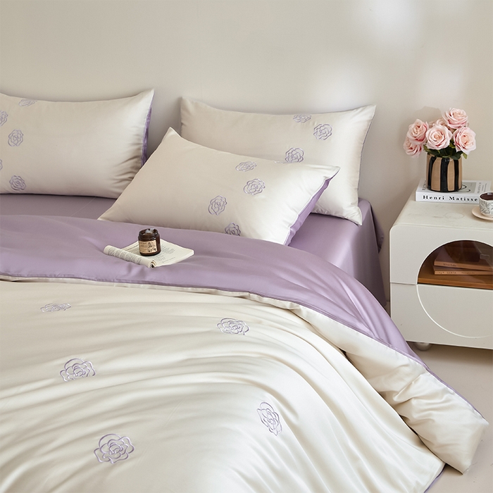 91家纺网 家纺一手货源 找家纺 618家纺 2025新款A类新疆长绒棉四件套--邂逅山茶 邂逅山茶紫