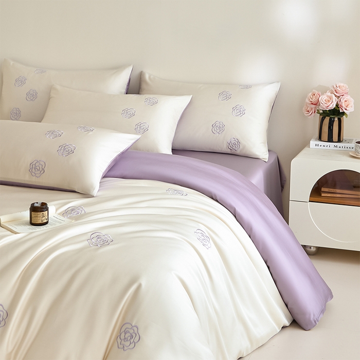 91家纺网 家纺一手货源 找家纺 618家纺 2025新款A类新疆长绒棉四件套--邂逅山茶 邂逅山茶紫