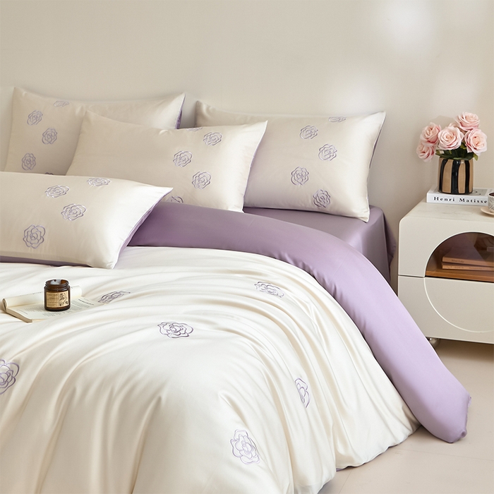 91家纺网 家纺一手货源 找家纺 618家纺 2025新款A类新疆长绒棉四件套--邂逅山茶 邂逅山茶紫