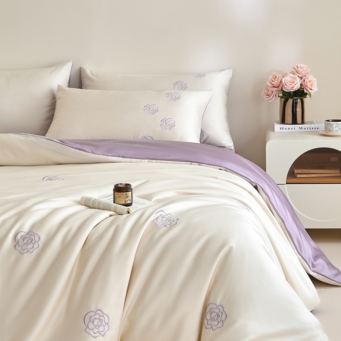 91家纺网 家纺一手货源 找家纺 618家纺 2025新款A类新疆长绒棉四件套--邂逅山茶 邂逅山茶紫