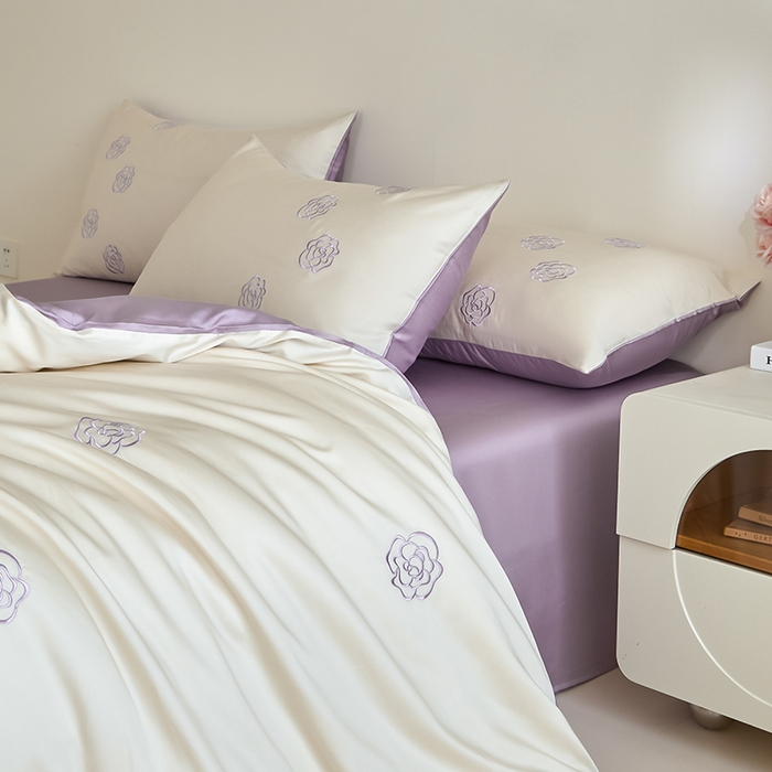 91家纺网 家纺一手货源 找家纺 618家纺 2025新款A类新疆长绒棉四件套--邂逅山茶 邂逅山茶紫