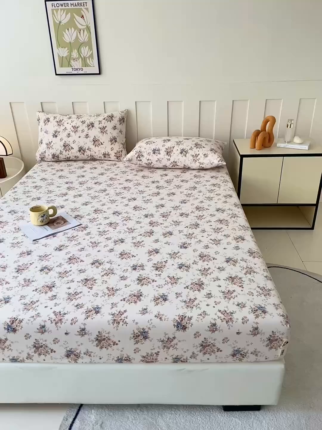 91家纺网 家纺一手货源 找家纺 首爱家纺 2025新款木棉双层纱印花床笠 兰亭