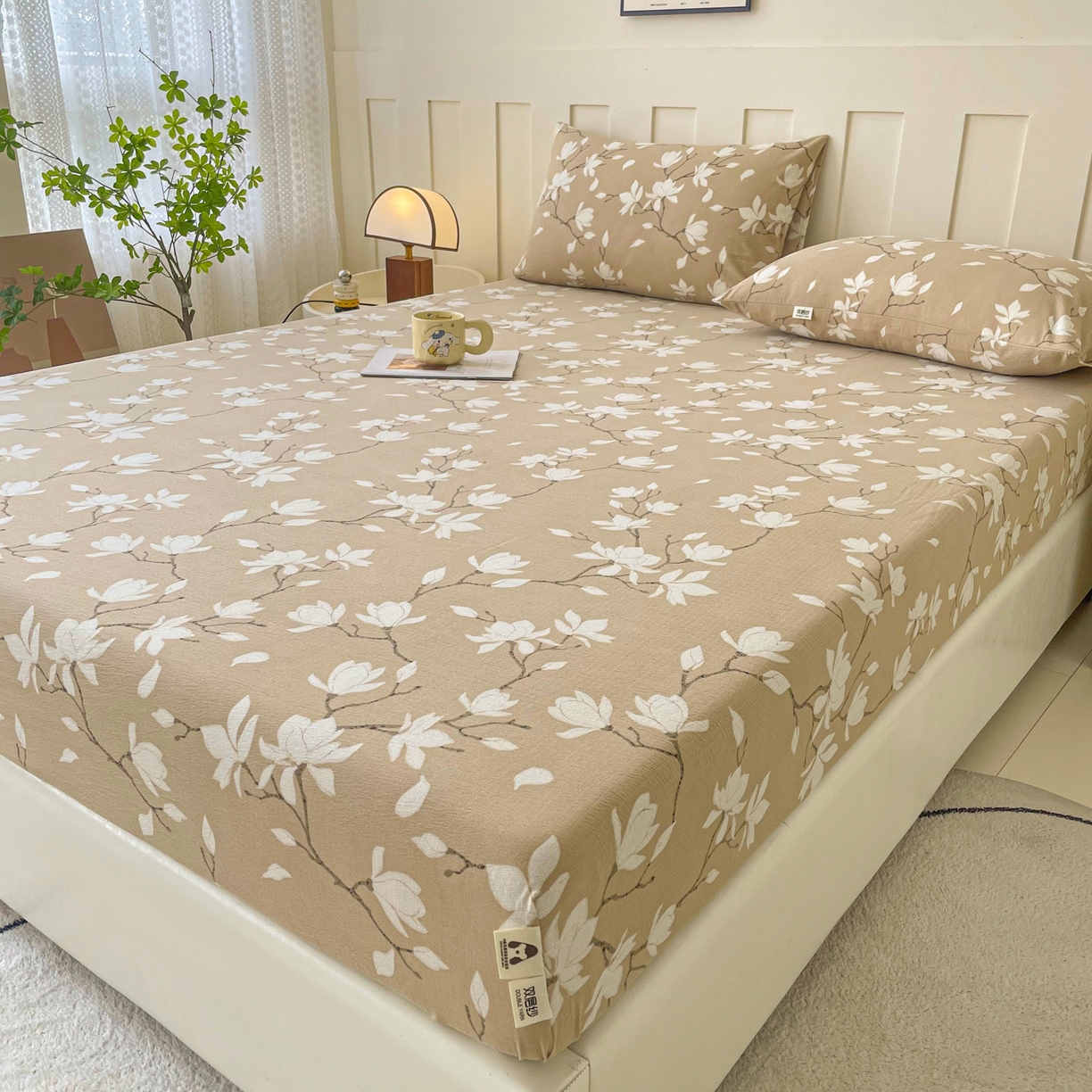 91家纺网 家纺一手货源 找家纺 首爱家纺 2025新款木棉双层纱印花床笠 满园芳华