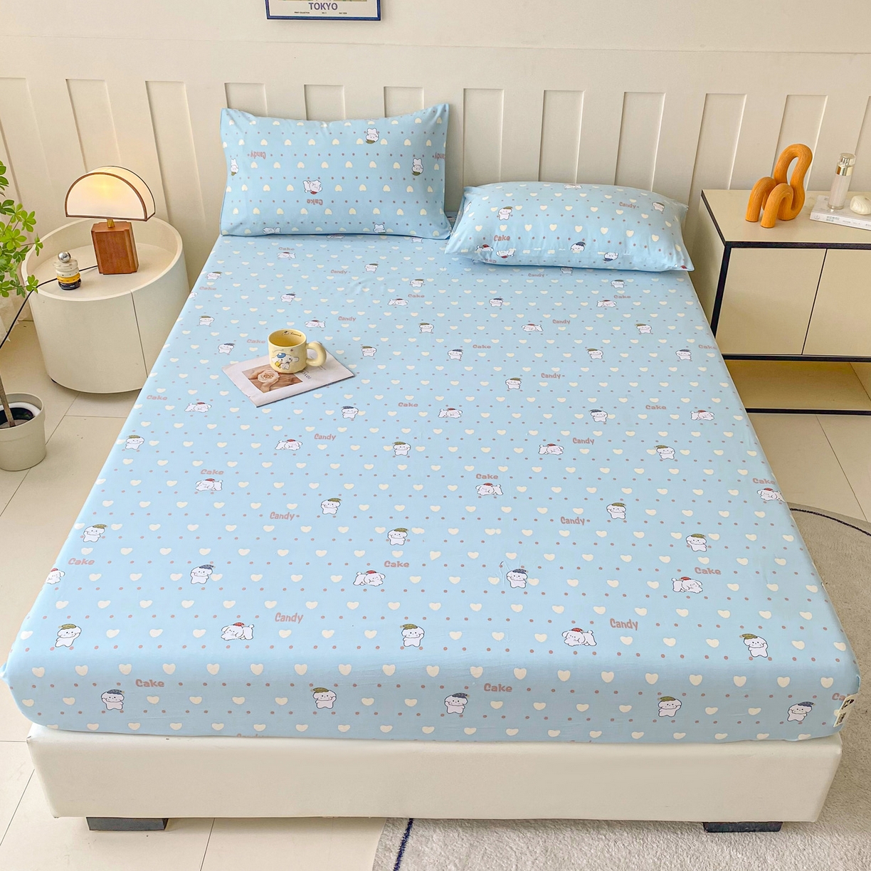 91家纺网 家纺一手货源 找家纺 首爱家纺 2025新款木棉双层纱印花床笠 萌宠小屋