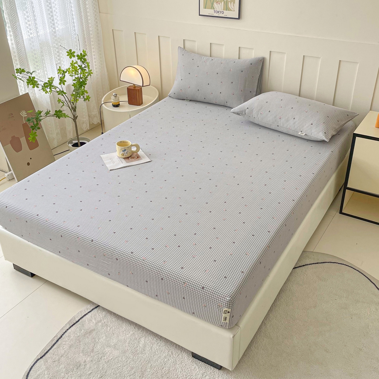 91家纺网 家纺一手货源 找家纺 首爱家纺 2025新款木棉双层纱印花床笠 诺卡