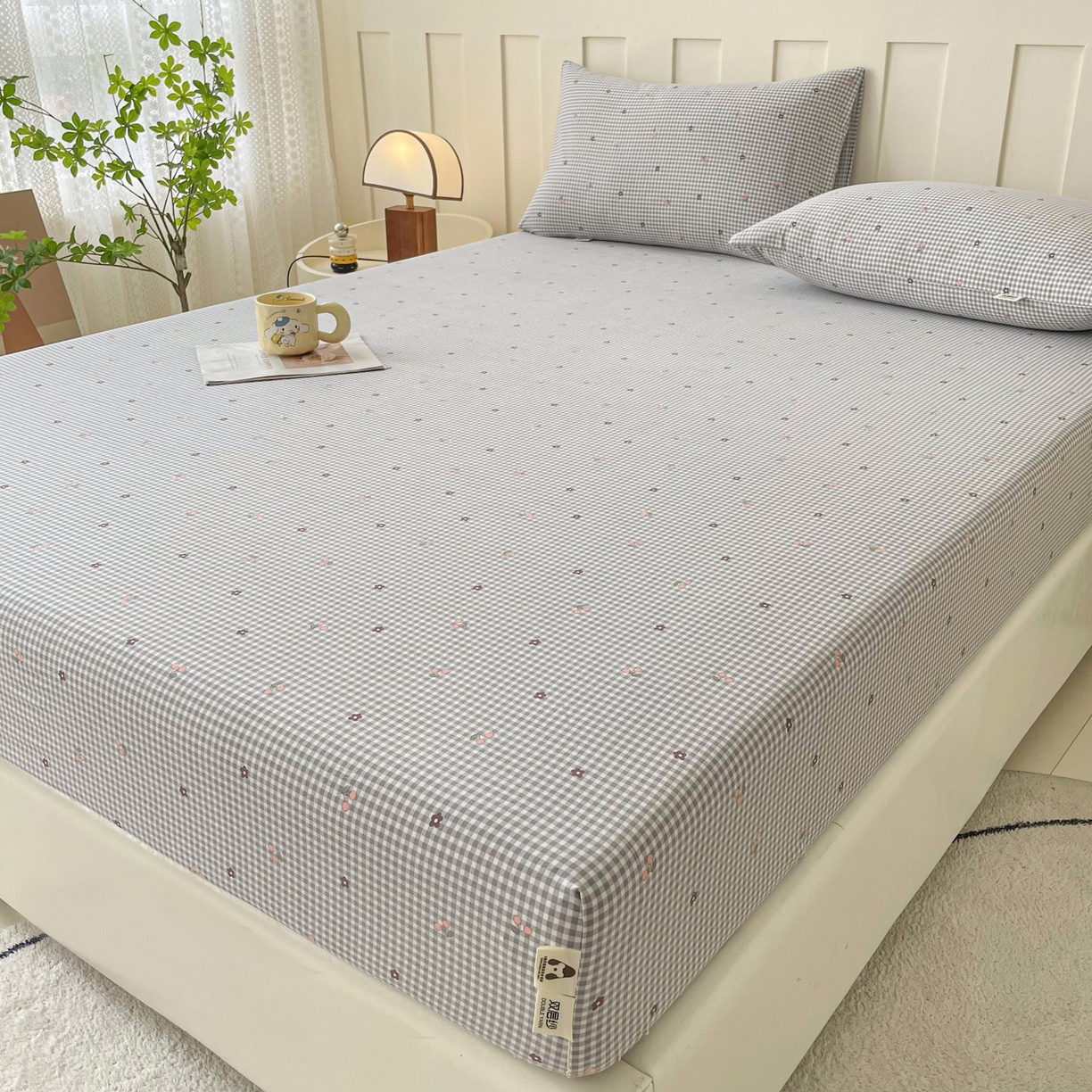 91家纺网 家纺一手货源 找家纺 首爱家纺 2025新款木棉双层纱印花床笠 诺卡