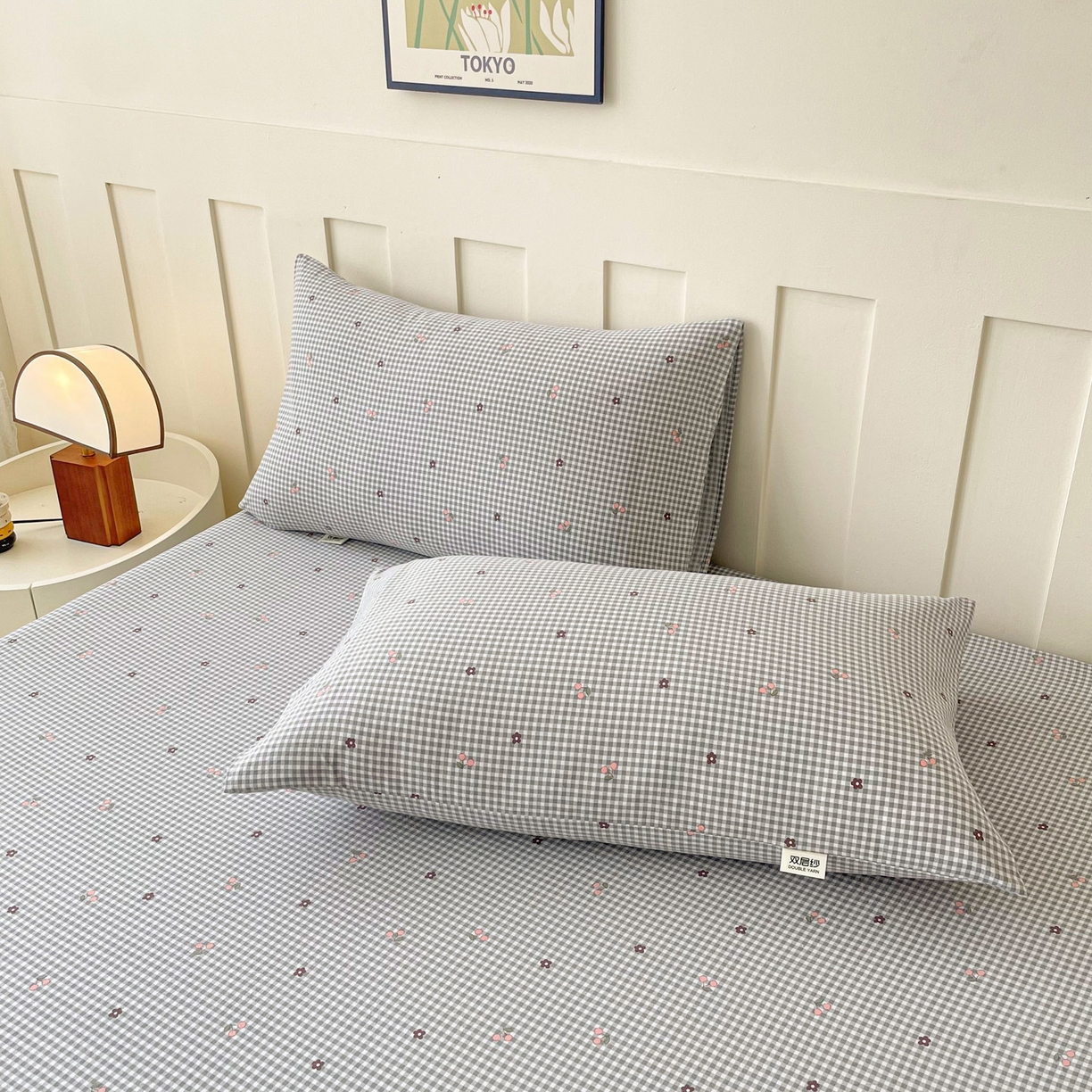 91家纺网 家纺一手货源 找家纺 首爱家纺 2025新款木棉双层纱印花床笠 诺卡