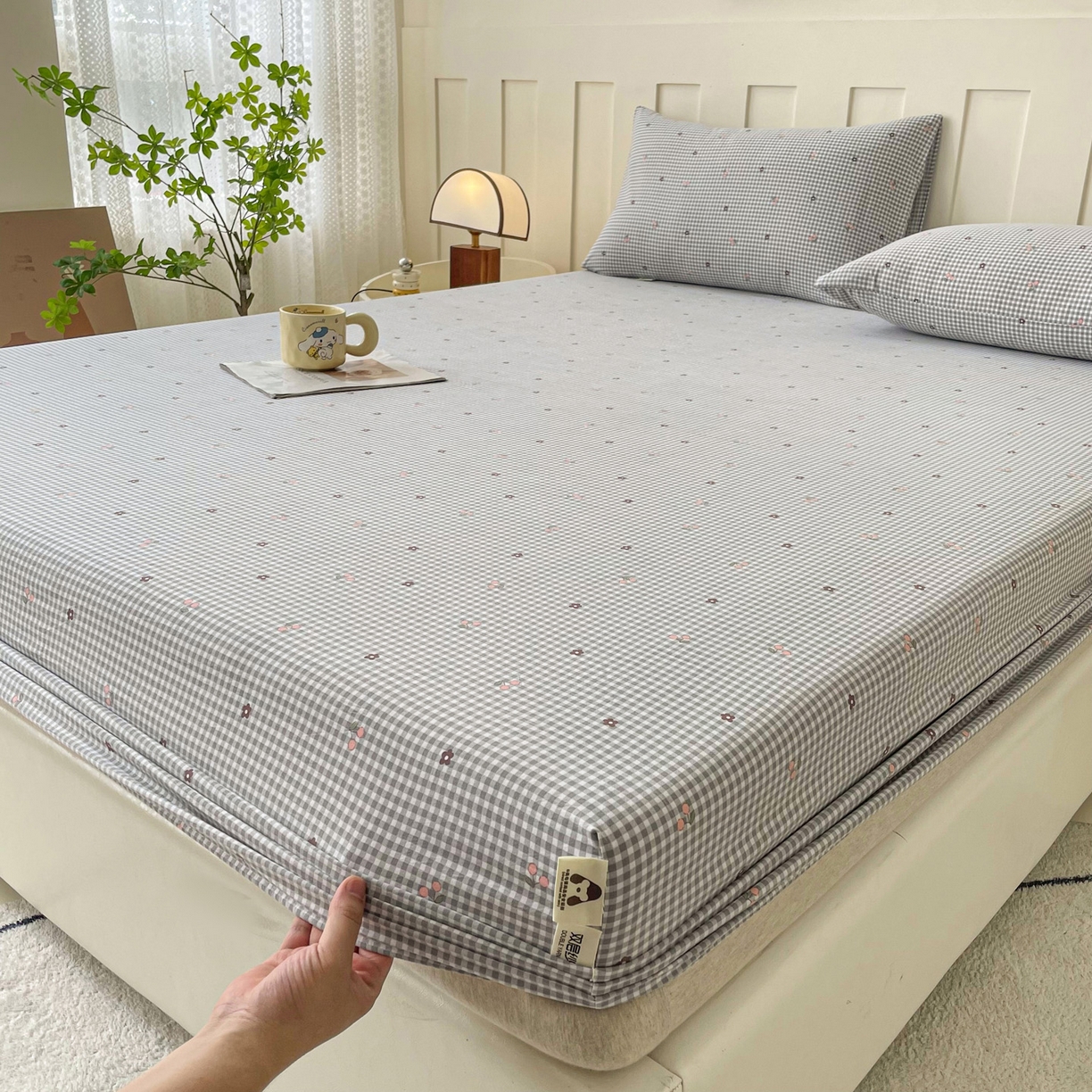 91家纺网 家纺一手货源 找家纺 首爱家纺 2025新款木棉双层纱印花床笠 诺卡