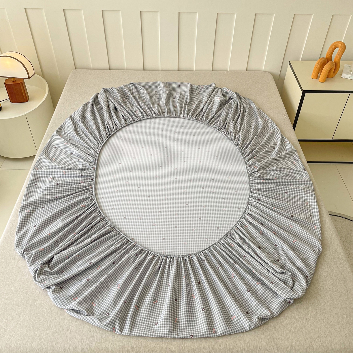 91家纺网 家纺一手货源 找家纺 首爱家纺 2025新款木棉双层纱印花床笠 诺卡