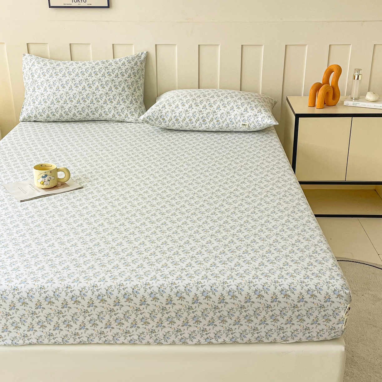 91家纺网 家纺一手货源 找家纺 首爱家纺 2025新款木棉双层纱印花床笠 婷语花间