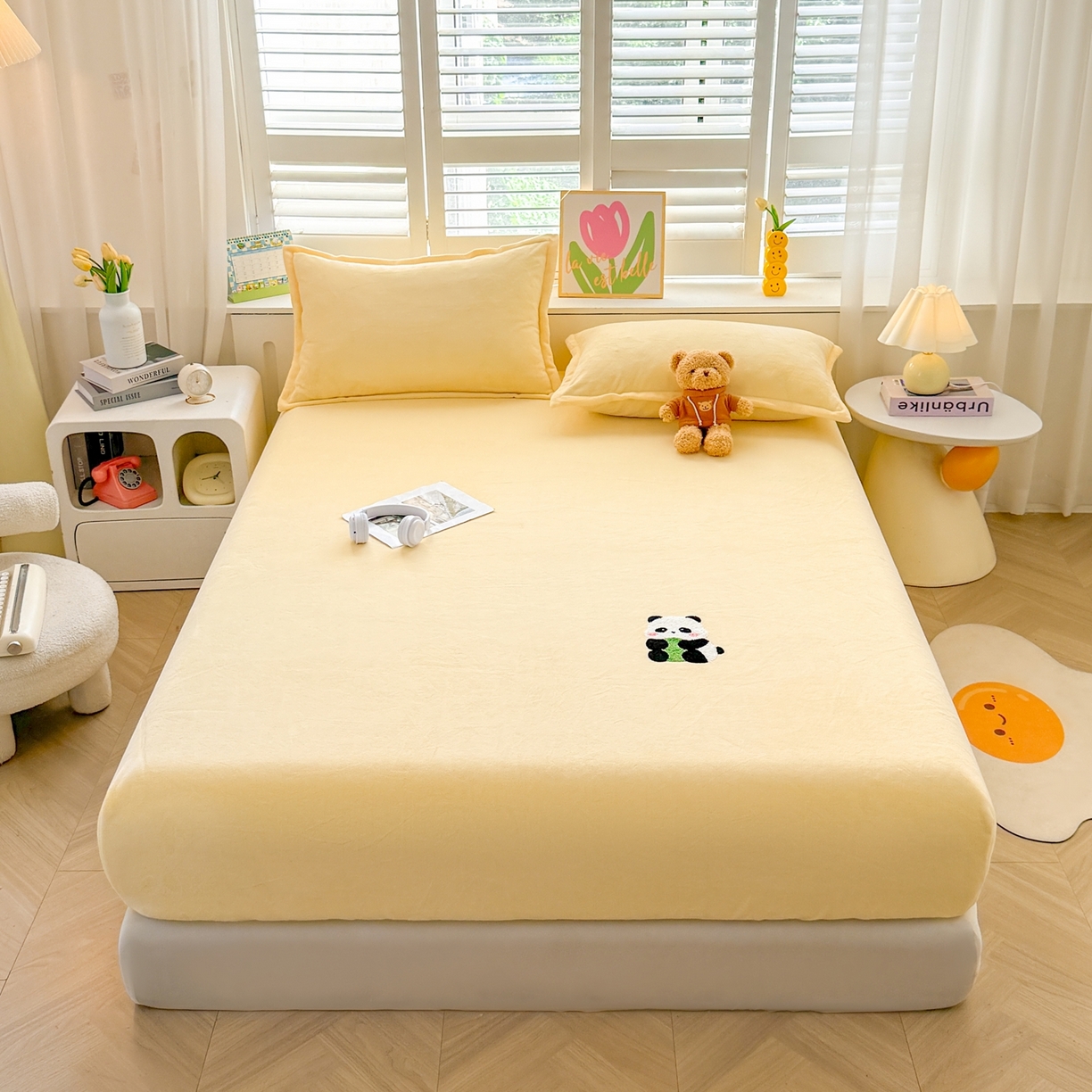 91家纺网 家纺一手货源 找家纺 （总）湘之帛 2025新款高克重纯色毛巾绣牛奶绒床笠三件套