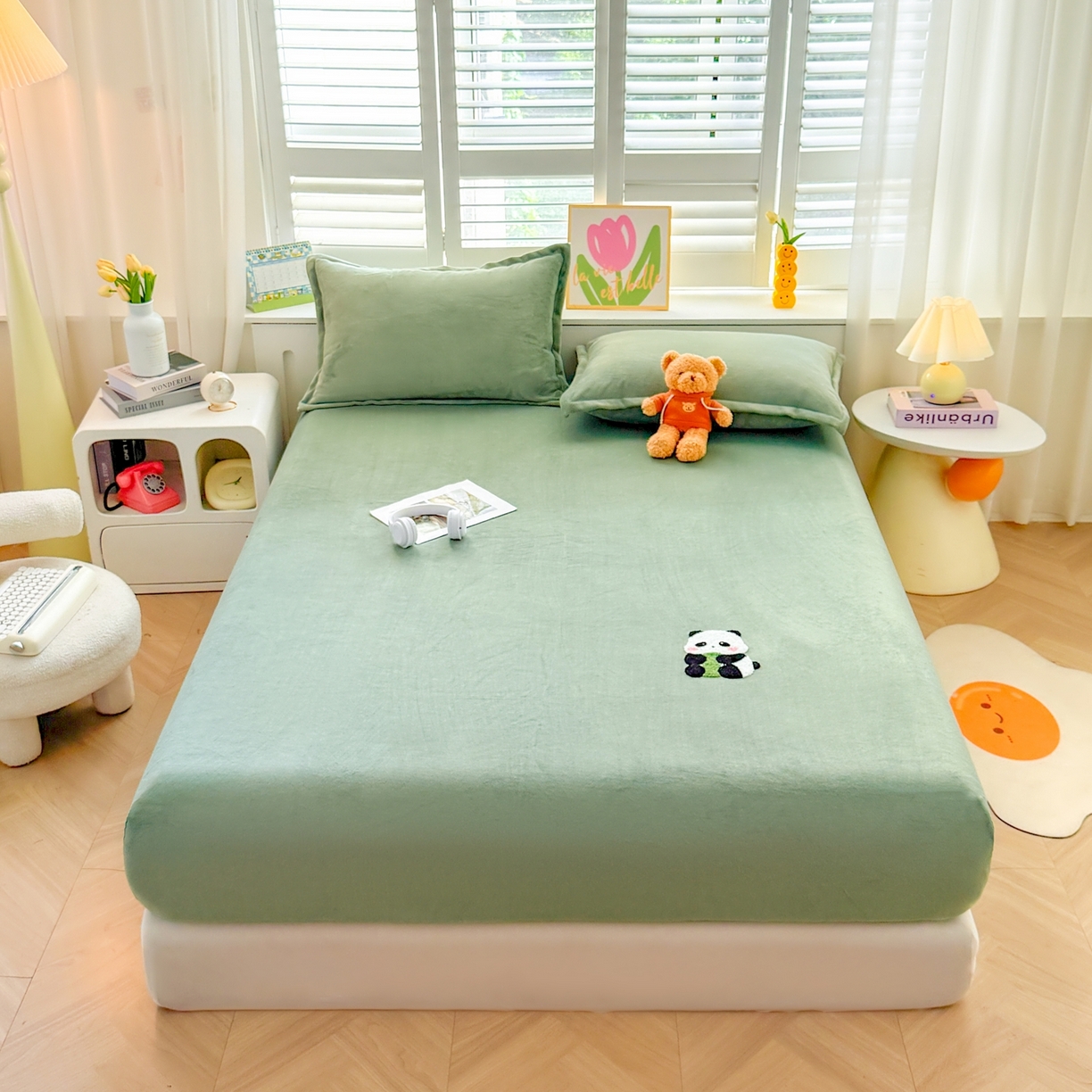 91家纺网 家纺一手货源 找家纺 （总）湘之帛 2025新款高克重纯色毛巾绣牛奶绒床笠三件套