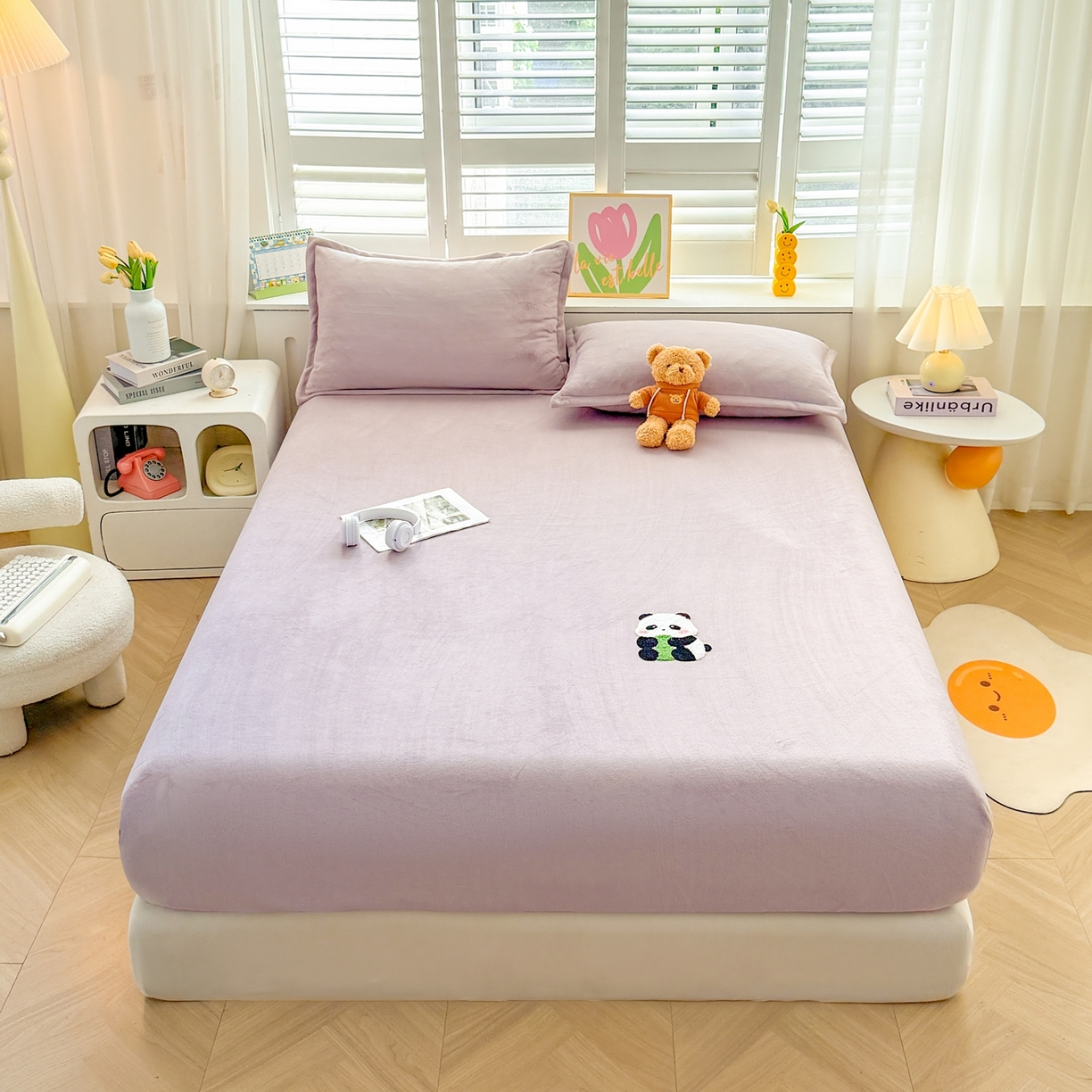 91家纺网 家纺一手货源 找家纺 （总）湘之帛 2025新款高克重纯色毛巾绣牛奶绒床笠三件套