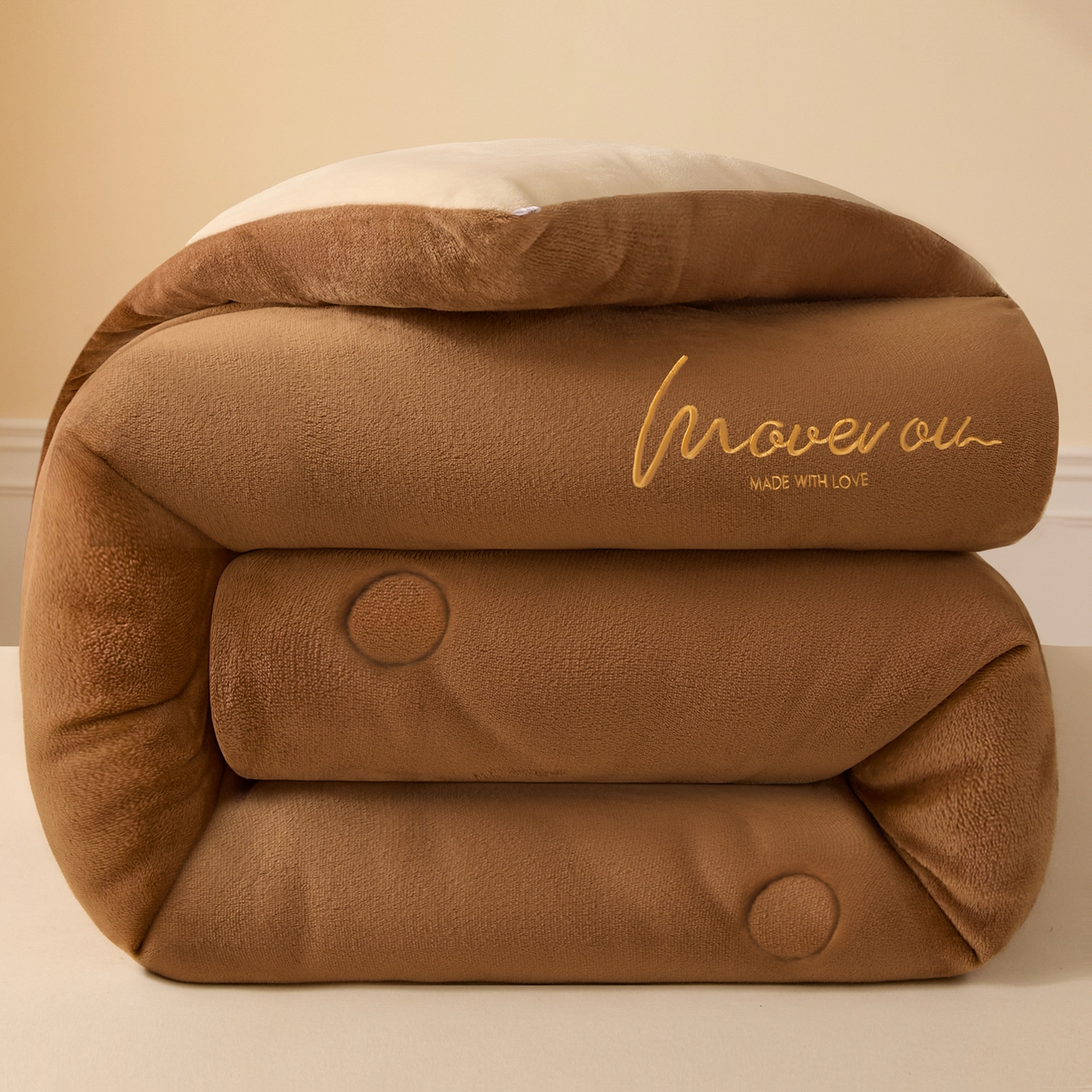 91家纺网 家纺一手货源 找家纺 暖芯家纺 2025新款双拼色绣花牛奶绒冬被被子被芯 太妃咖