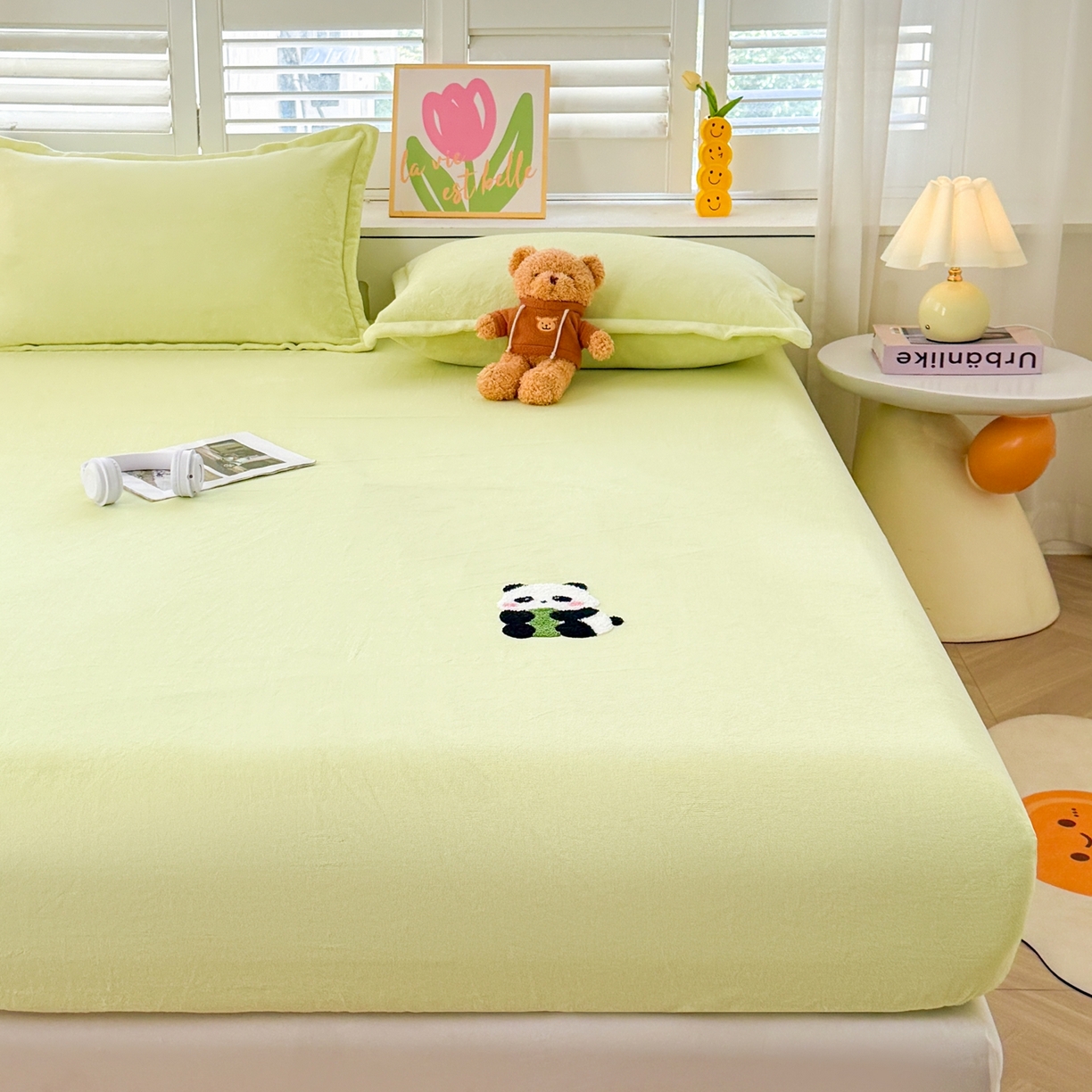 91家纺网 家纺一手货源 找家纺 （总）湘之帛 2025新款高克重纯色毛巾绣牛奶绒床笠三件套