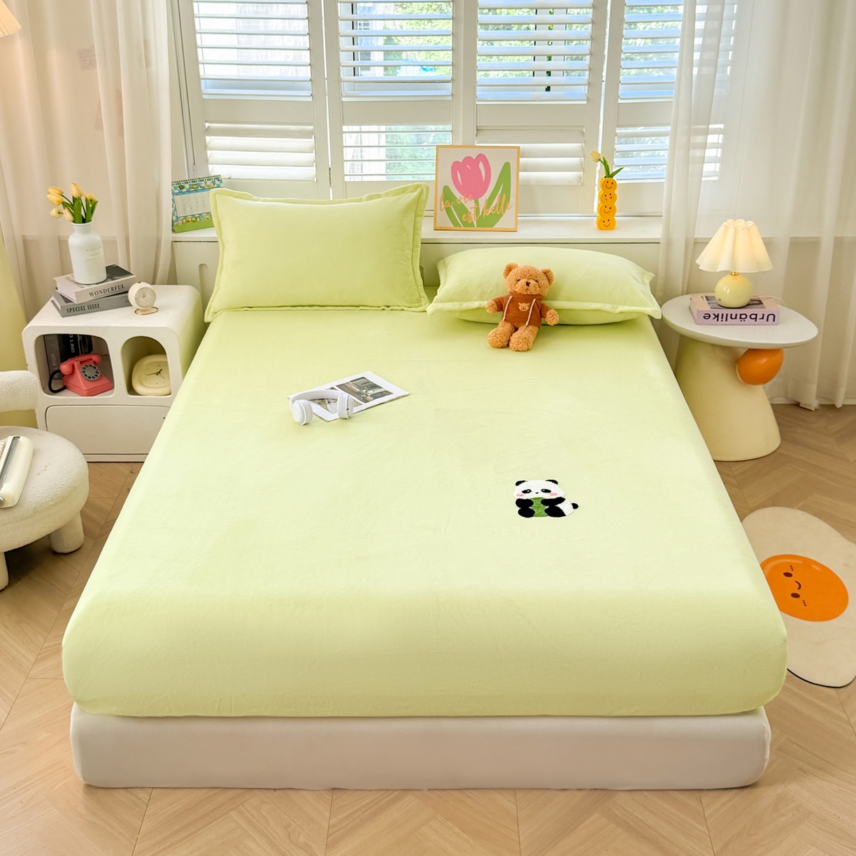 91家纺网 家纺一手货源 找家纺 （总）湘之帛 2025新款高克重纯色毛巾绣牛奶绒床笠三件套