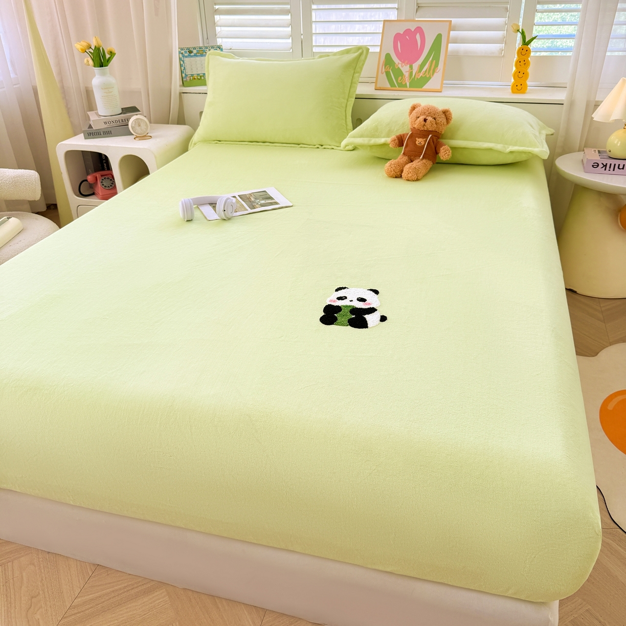 91家纺网 家纺一手货源 找家纺 （总）湘之帛 2025新款高克重纯色毛巾绣牛奶绒床笠三件套