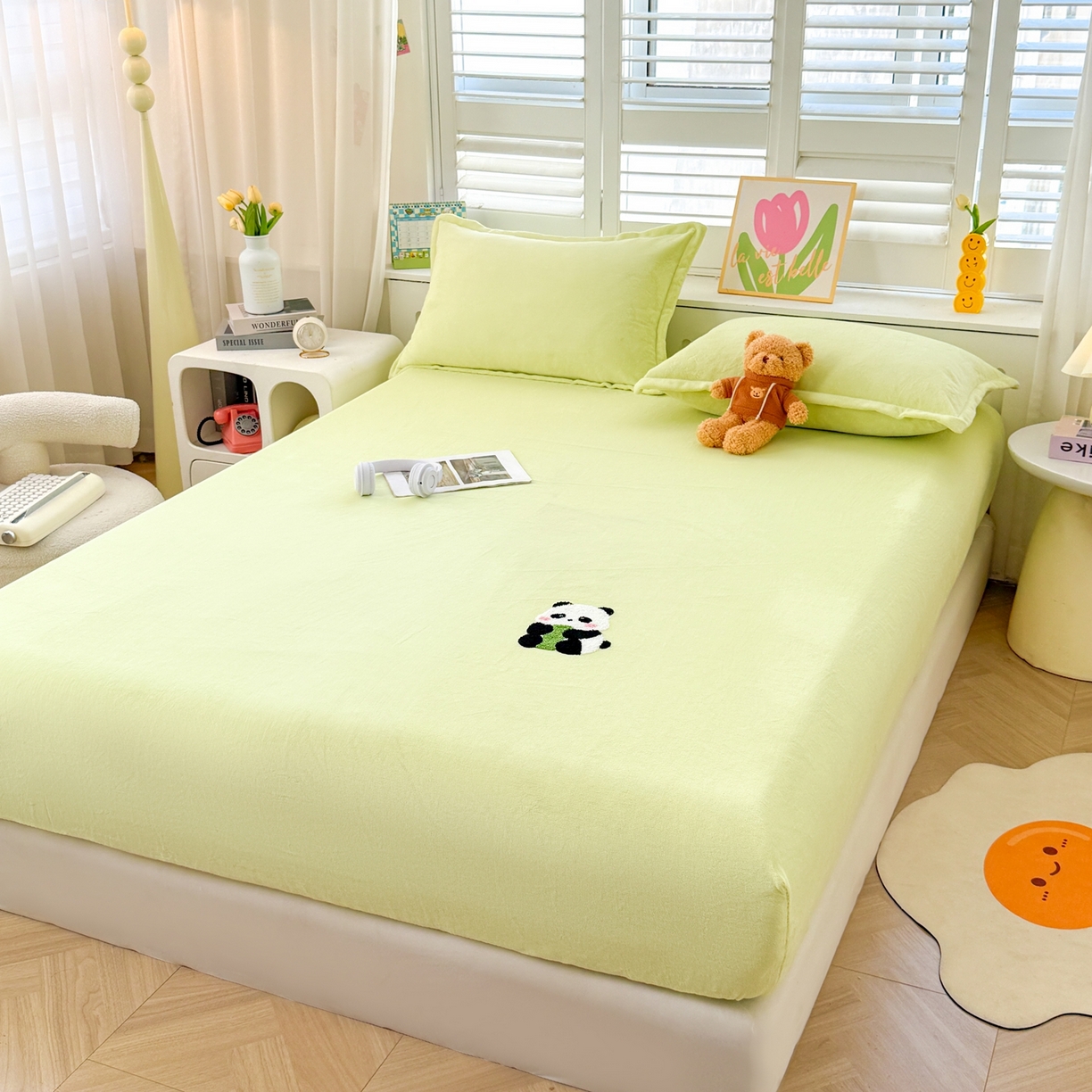 91家纺网 家纺一手货源 找家纺 （总）湘之帛 2025新款高克重纯色毛巾绣牛奶绒床笠三件套