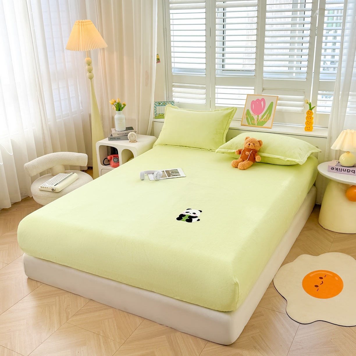 91家纺网 家纺一手货源 找家纺 （总）湘之帛 2025新款高克重纯色毛巾绣牛奶绒床笠三件套