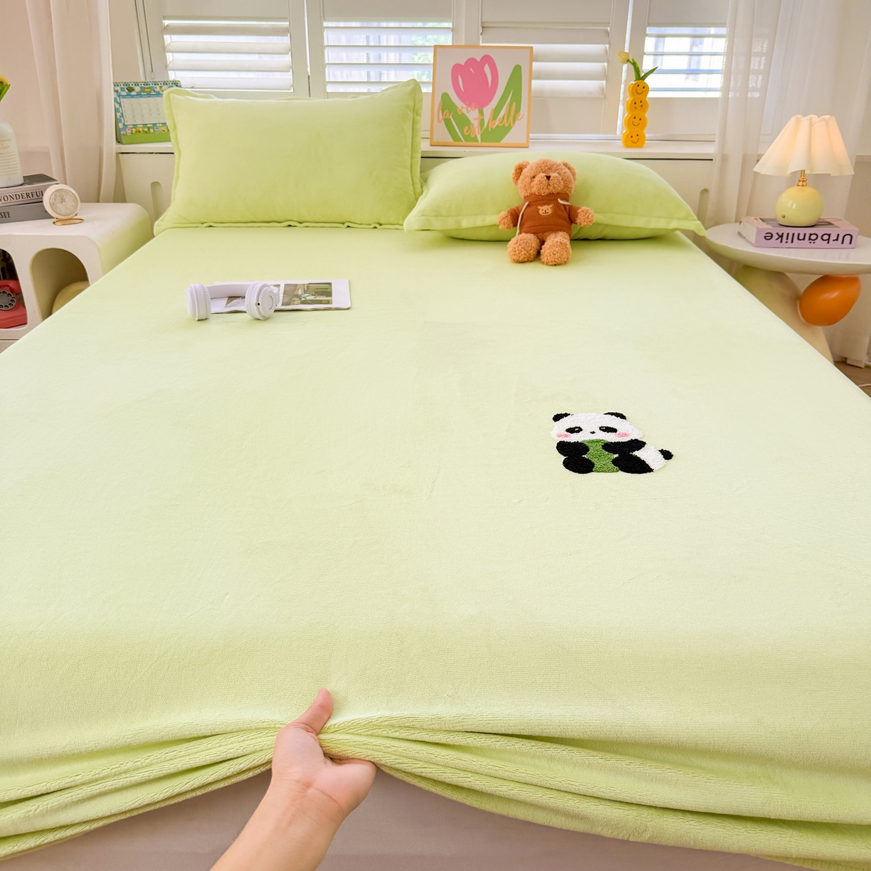 91家纺网 家纺一手货源 找家纺 （总）湘之帛 2025新款高克重纯色毛巾绣牛奶绒床笠三件套